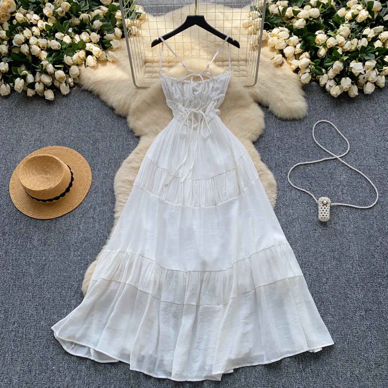 Elegant Hollowed White Slip Dress