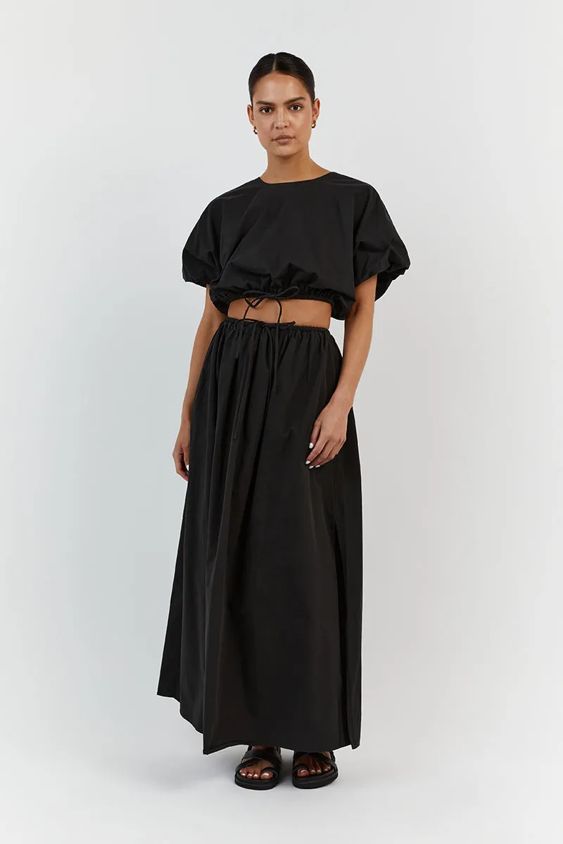 ELLA BLACK COTTON MIDI SKIRT