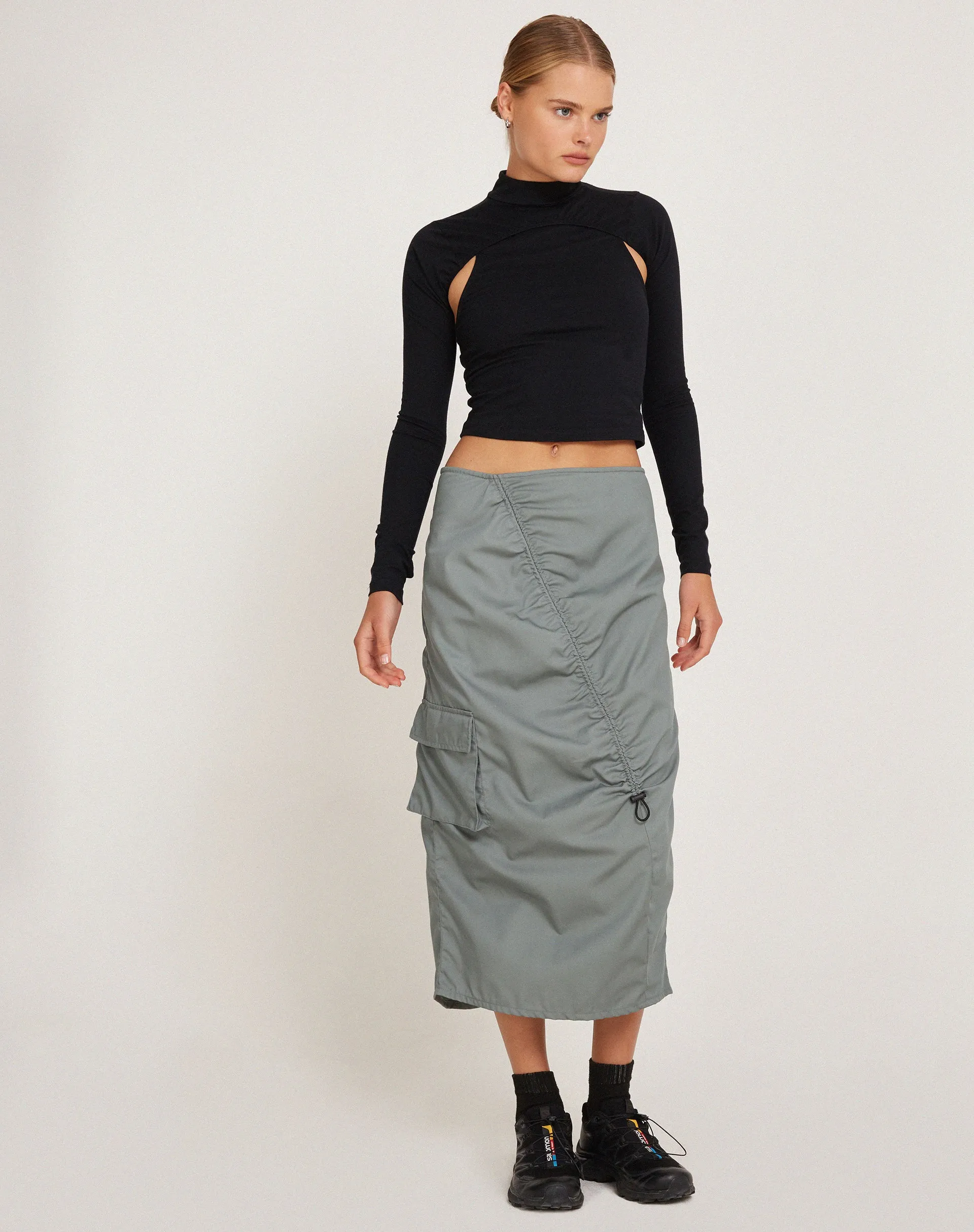 Enore Midi Skirt in Stone Blue