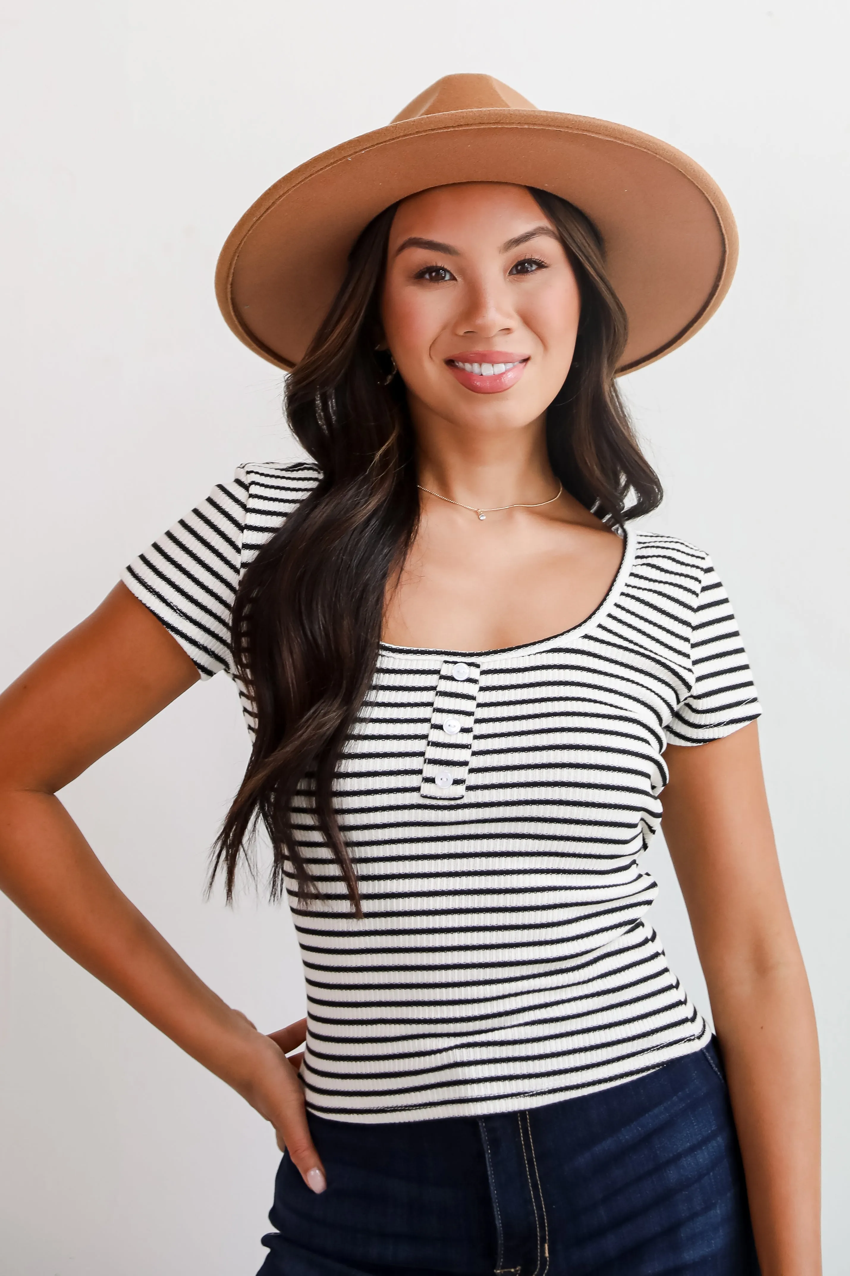 Envied Comfort Ivory Striped Knit Top - DU DEAL