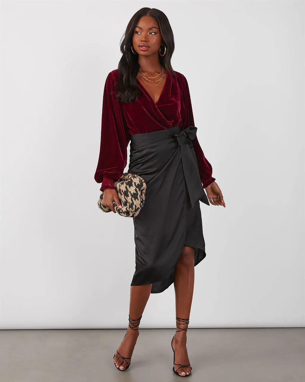 Evita Satin Wrap Midi Skirt