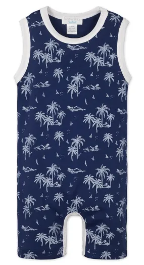 Feather Baby Vintage Hawaii White on Indigo Tank Romper