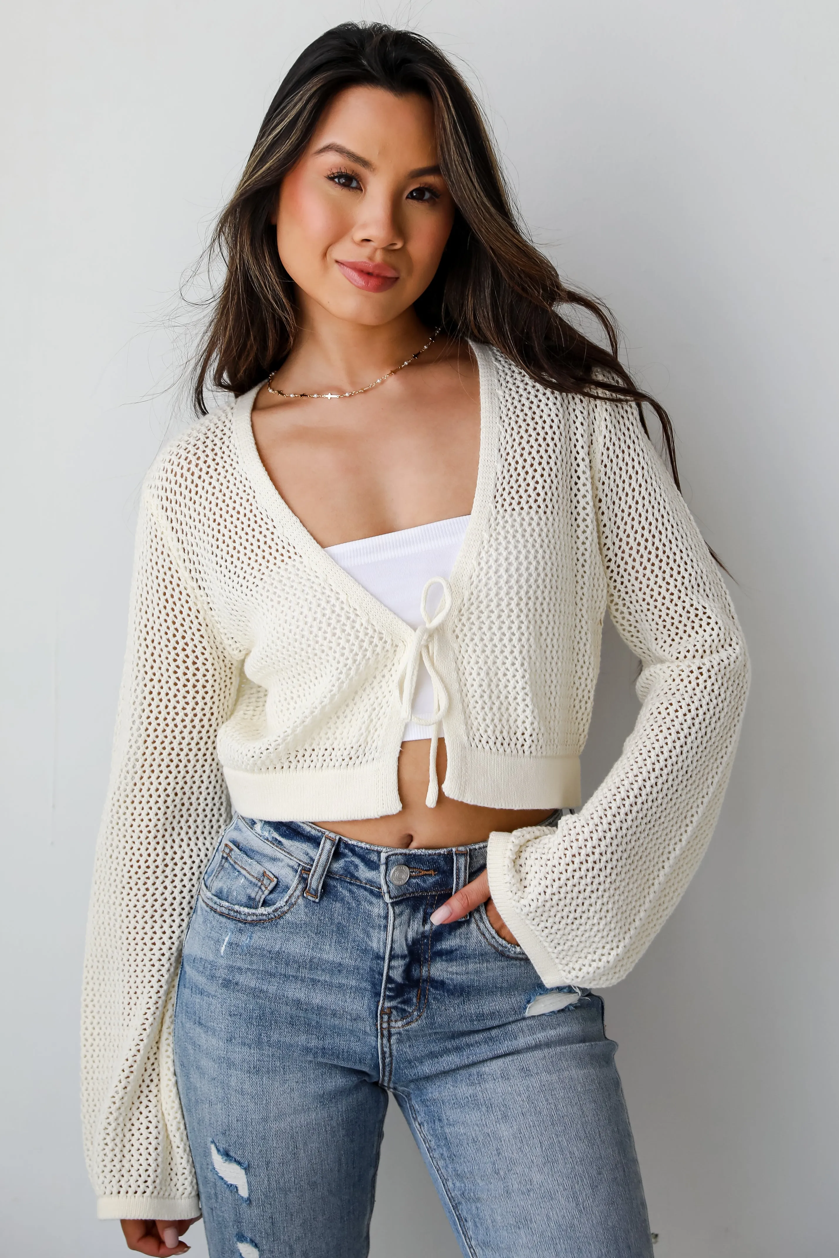 FINAL SALE - Festive Vibes Ivory Crochet Knit Top