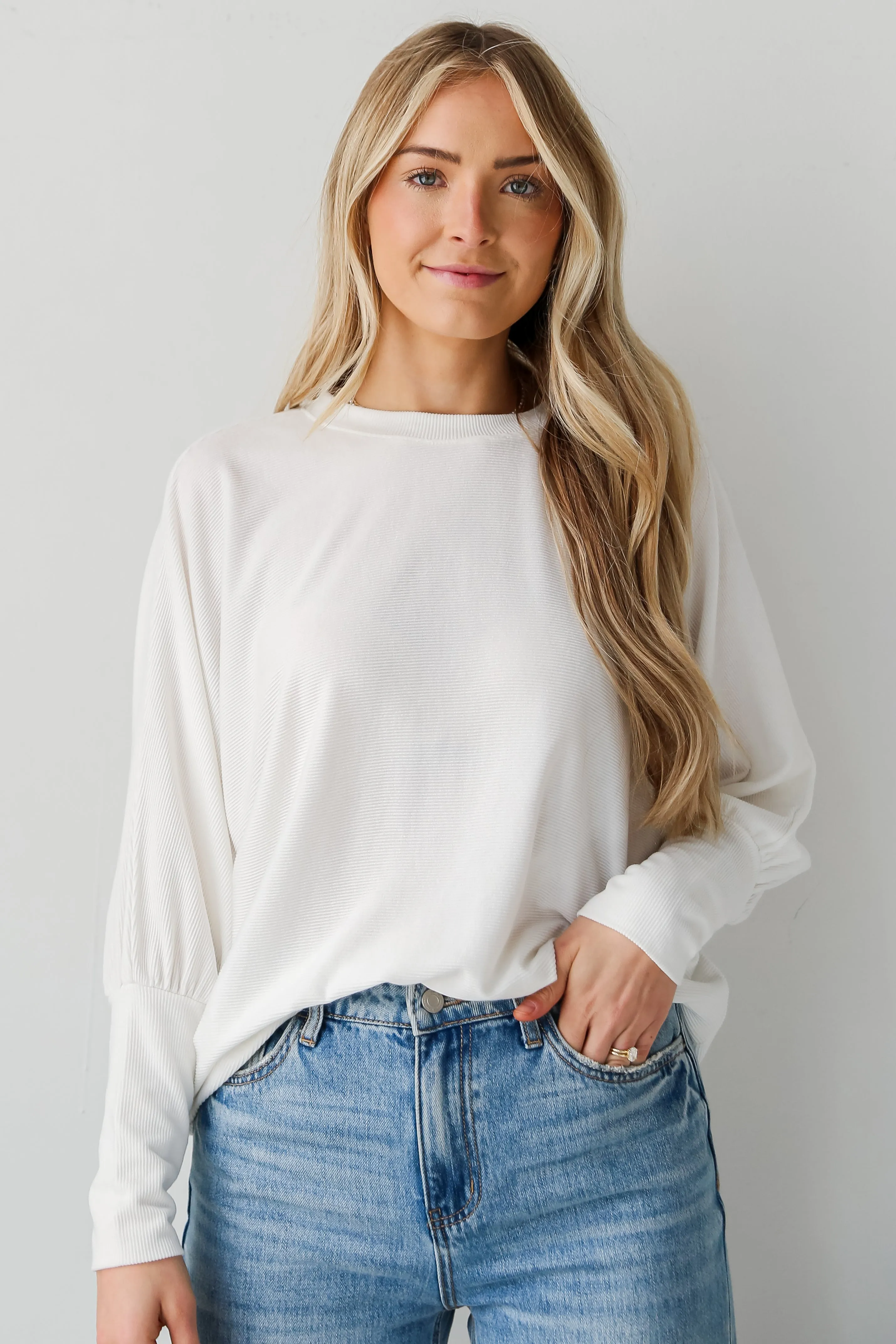 FINAL SALE - Forever Comfy Ivory Ribbed Knit Oversized Top