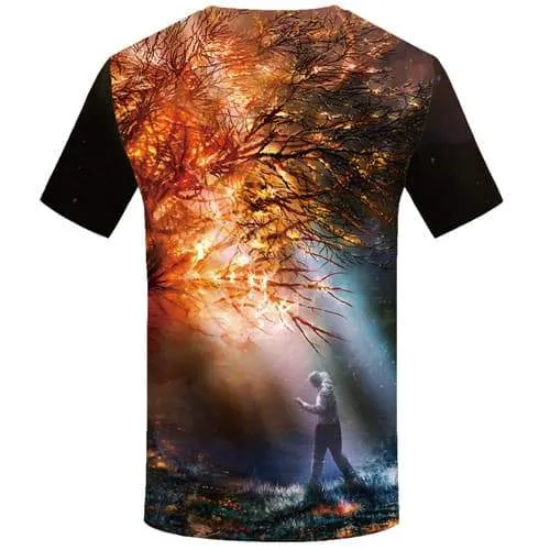 Flame T shirts Men Forest T-shirts Graphic Rainbow Tshirt Printed Character Shirt Print Tree Tshirts Cool Short Sleeve Hip hop