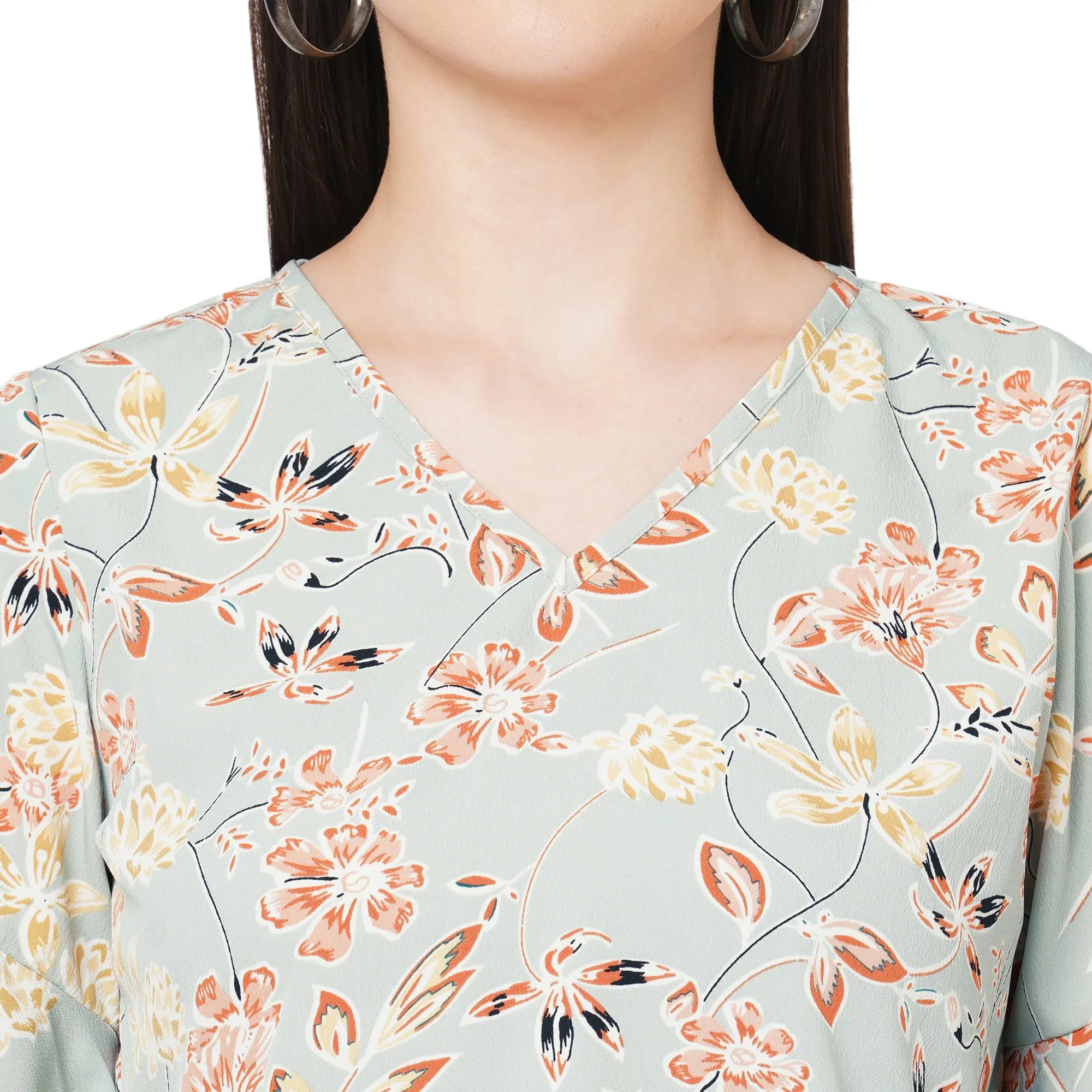 Floral Printed Top With Bell Sleeves For Women