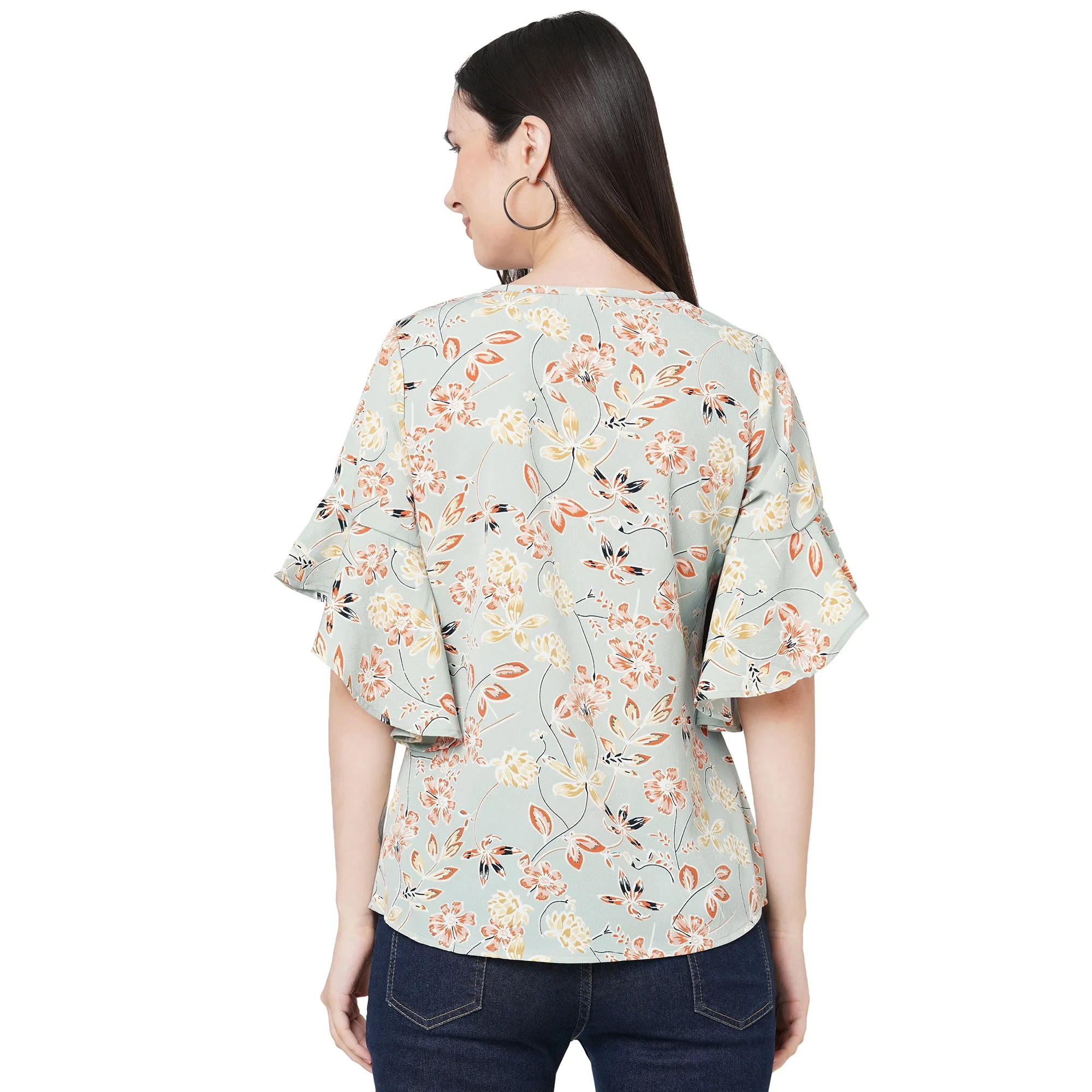 Floral Printed Top With Bell Sleeves For Women