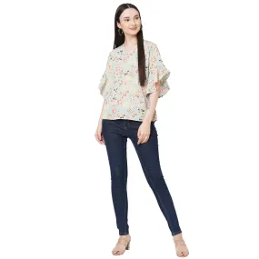 Floral Printed Top With Bell Sleeves For Women