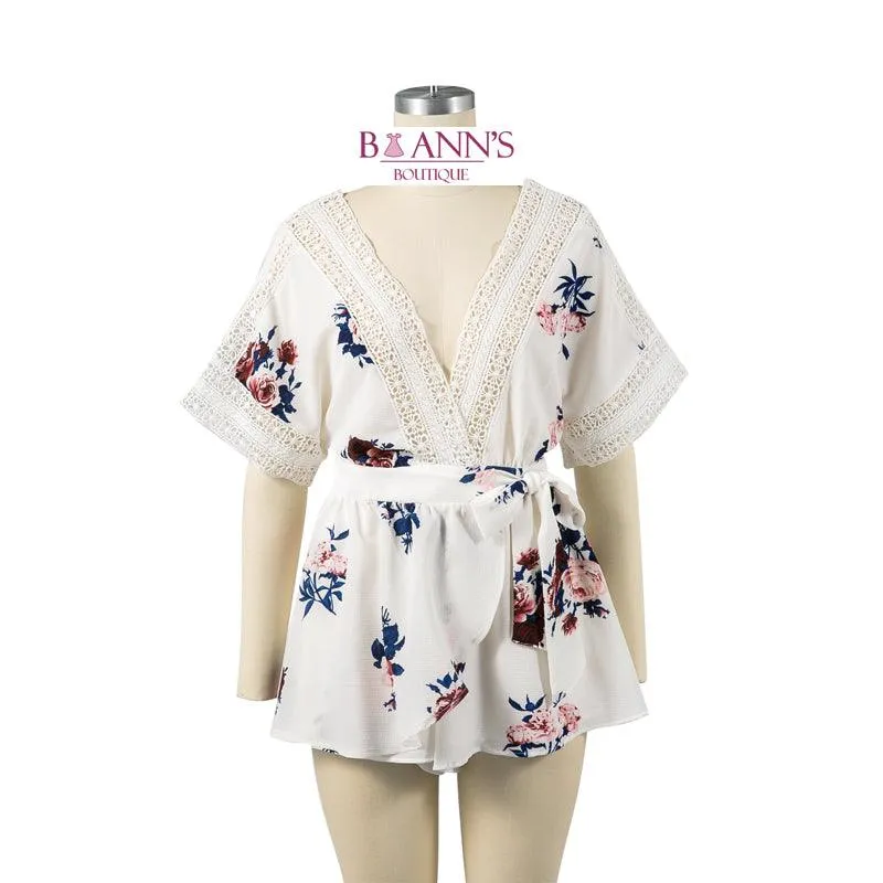 FLORAL WRAP CROTCHET TRIM ROMPER