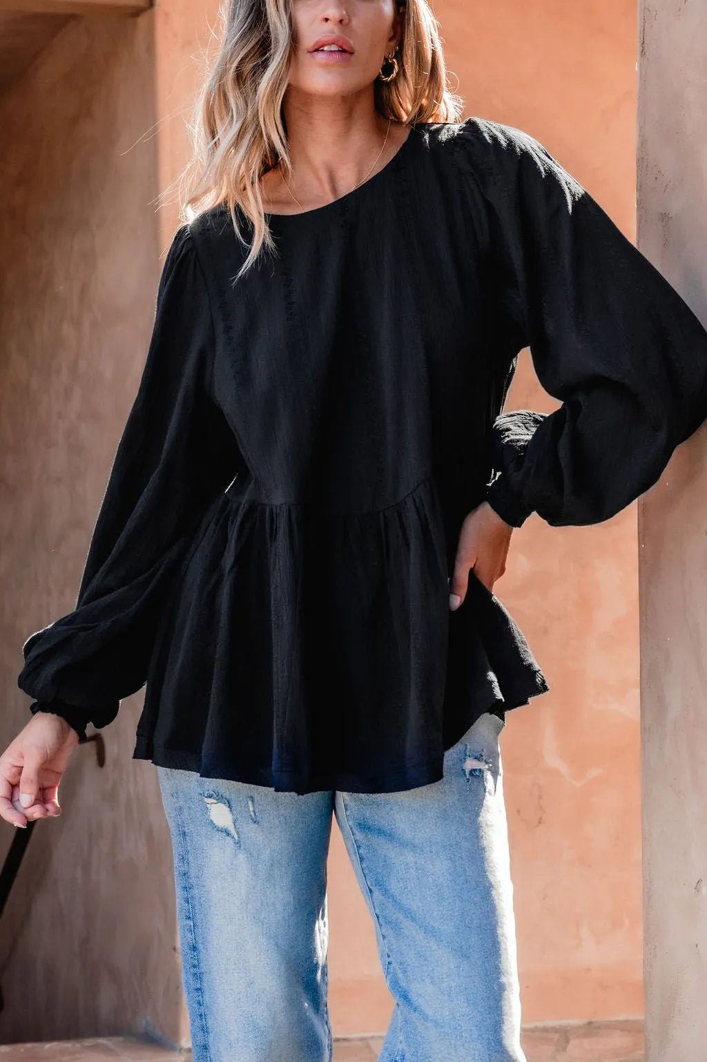 Flowy Black Ruffled Tunic