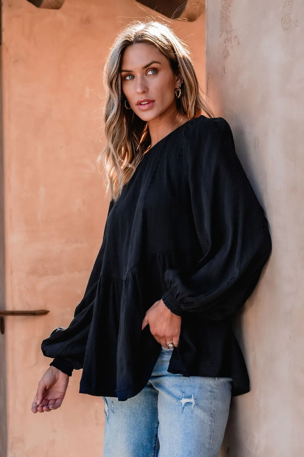 Flowy Black Ruffled Tunic