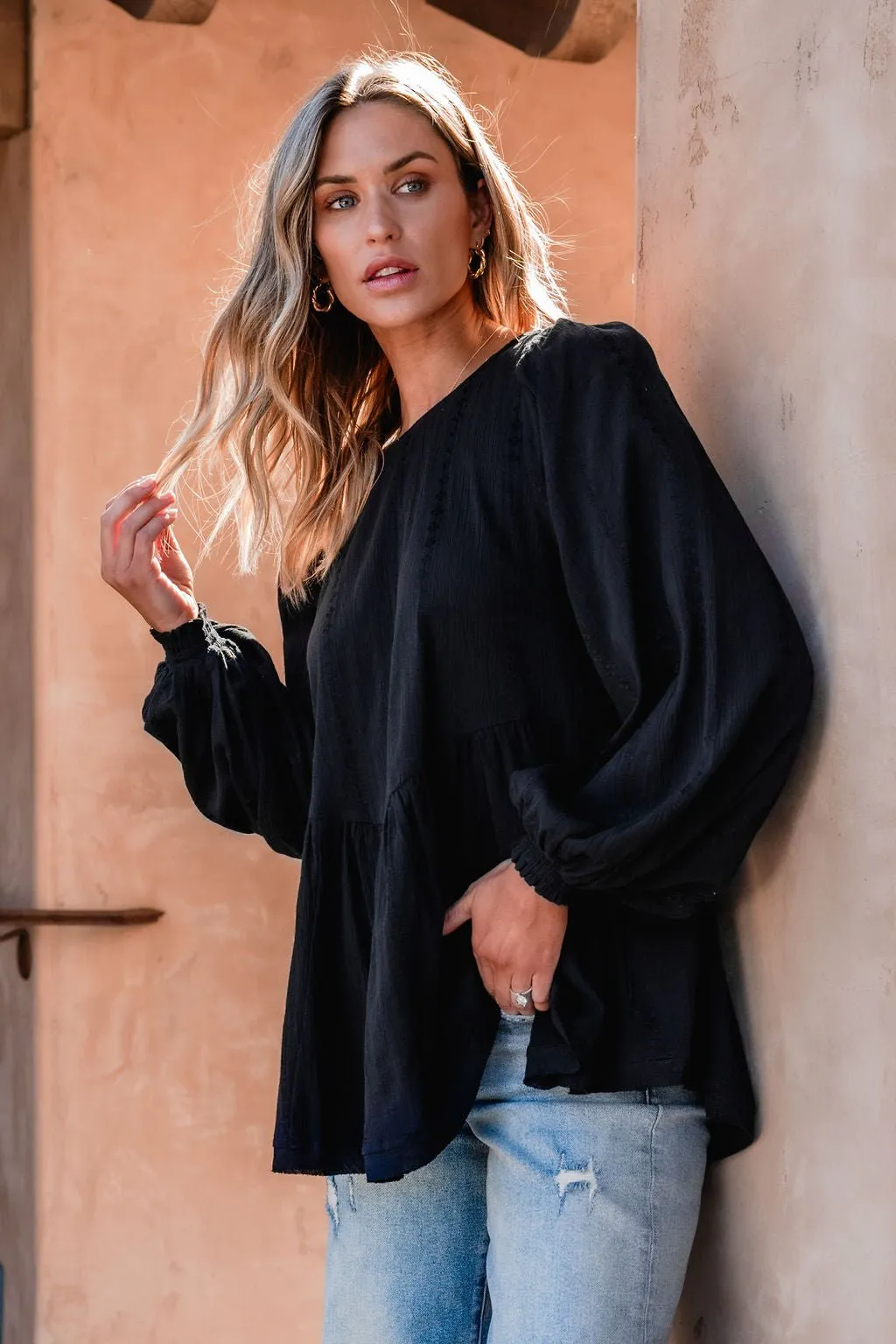 Flowy Black Ruffled Tunic