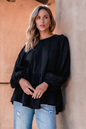 Flowy Black Ruffled Tunic