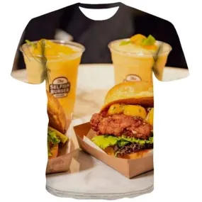 Food T shirts Men Hamburger Tshirts Casual Funny Tshirt Printed Leisure Tshirts Novelty Harajuku T-shirts Graphic Short Sleeve