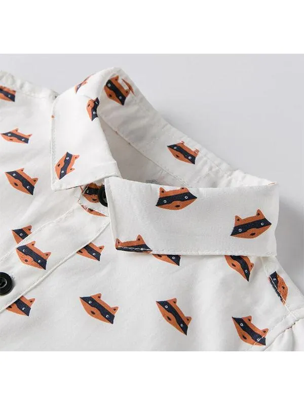 Fox Print Romper Vest Pants Set Baby Boys Long-sleeve Top Trousers