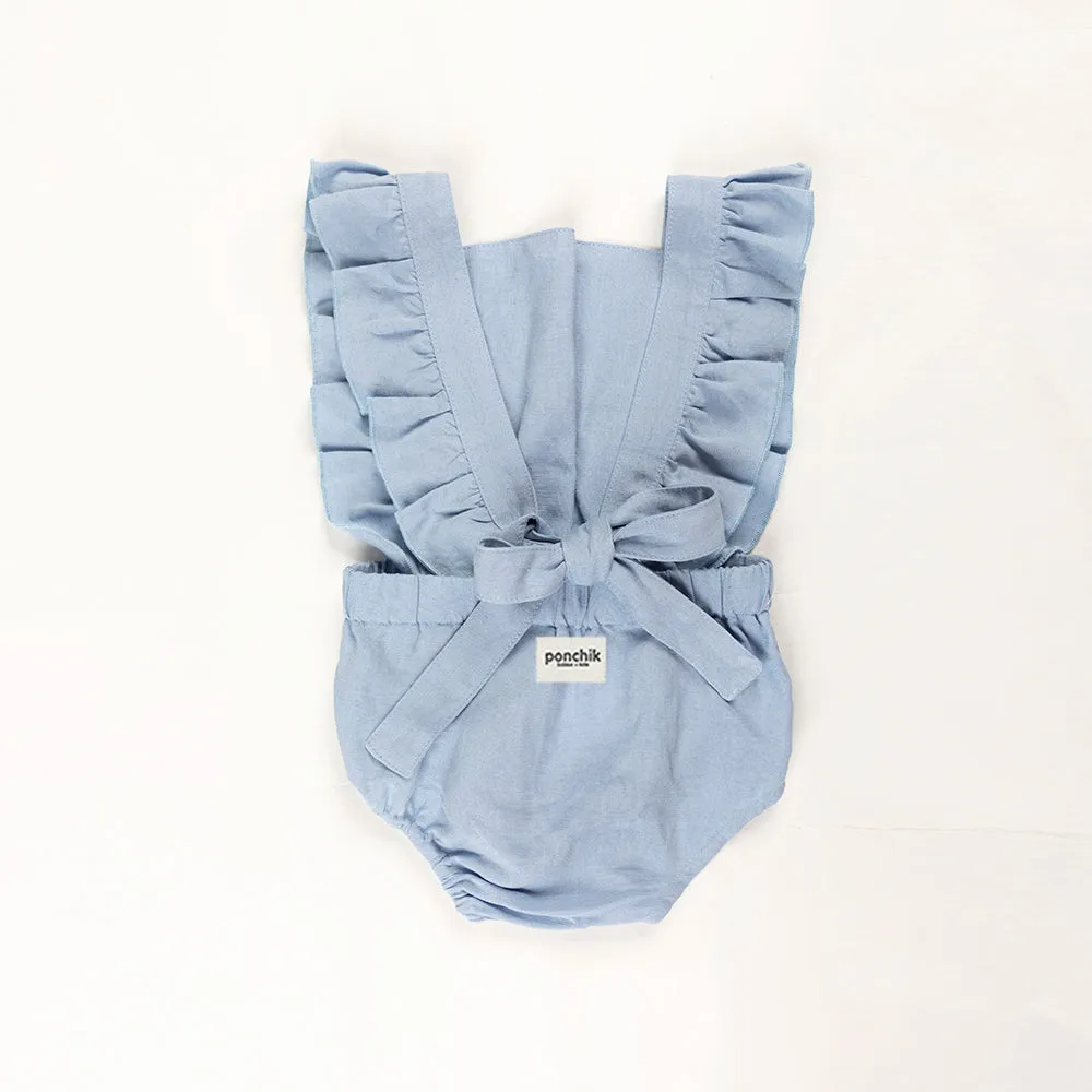 Frill Cotton Romper - Capri Blue