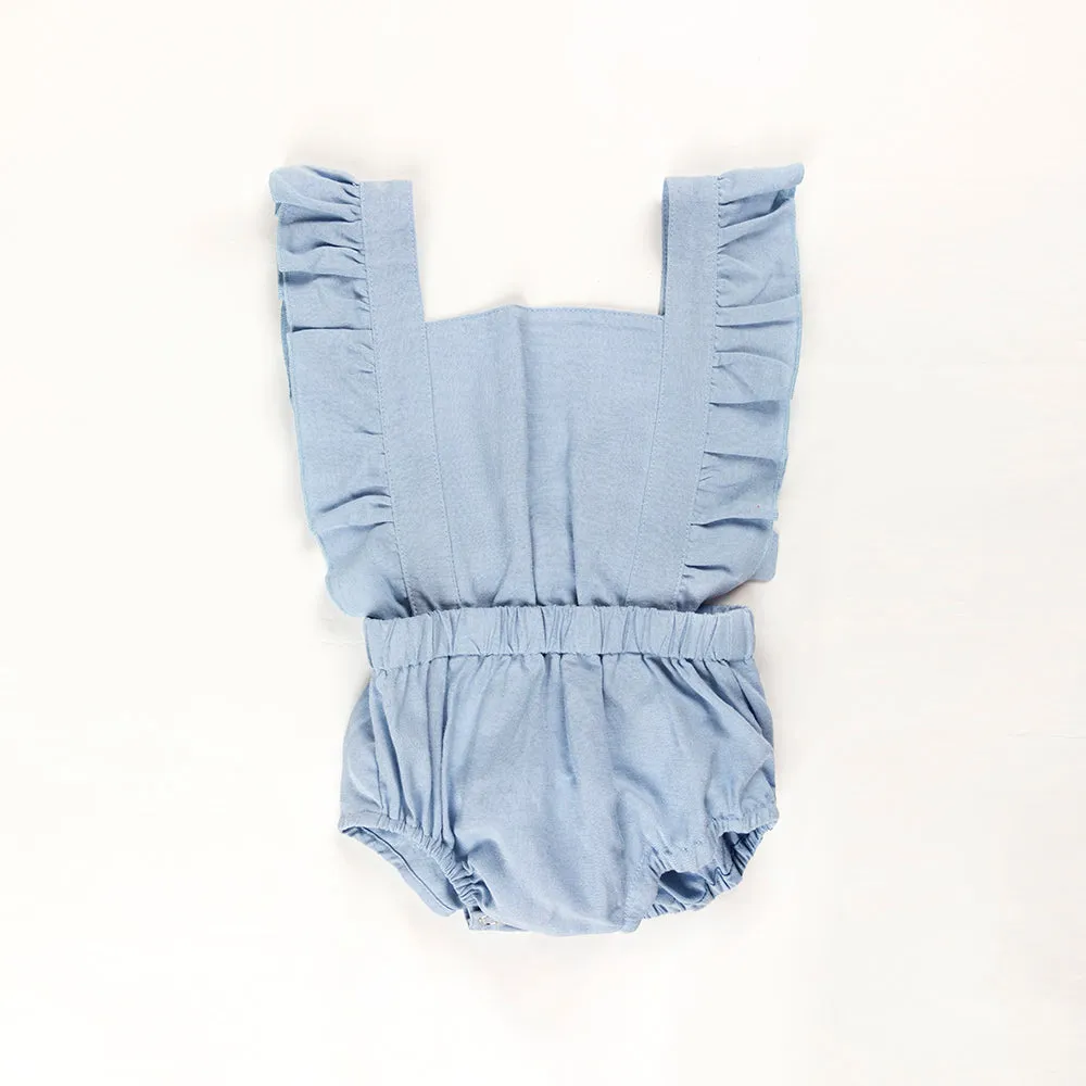 Frill Cotton Romper - Capri Blue