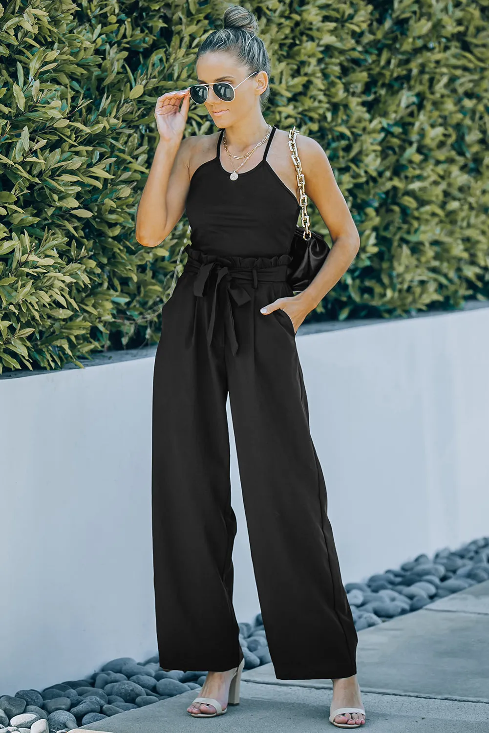 Frilled High Waist Wide Leg Pants