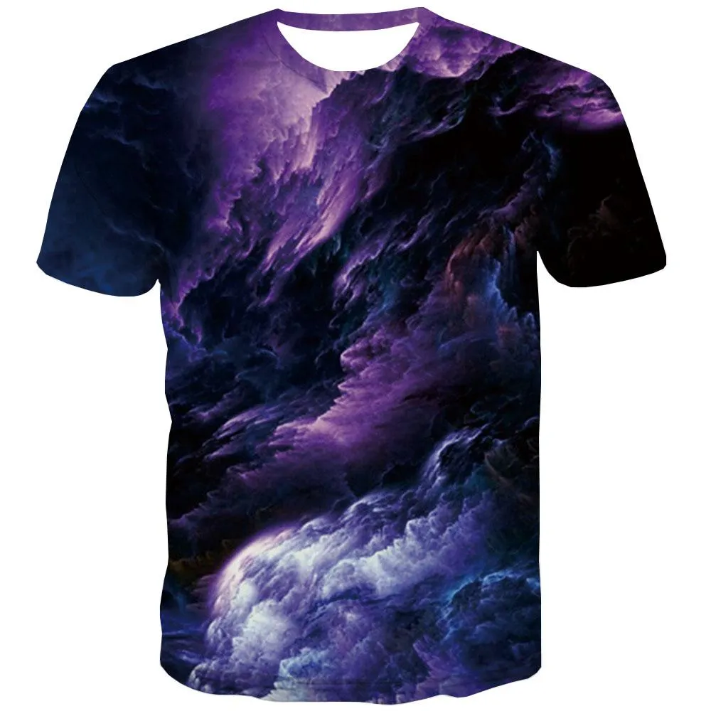 Galaxy T shirts Men Space Tshirts Novelty Graphic T-shirts Graphic Purple T-shirts 3d Smoke Tshirts Cool Short Sleeve Punk Rock