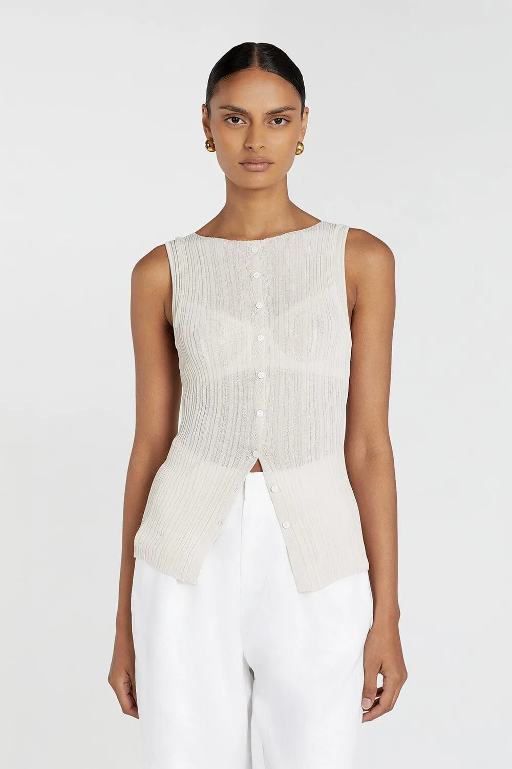 GEMMA STONE SLEEVELESS KNIT TOP