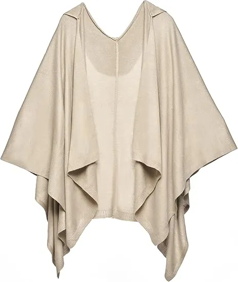 Geometric Brown Luxurious Knit Sweater Poncho Cardigan