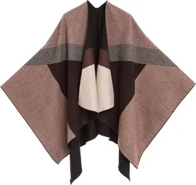 Geometric Brown Luxurious Knit Sweater Poncho Cardigan