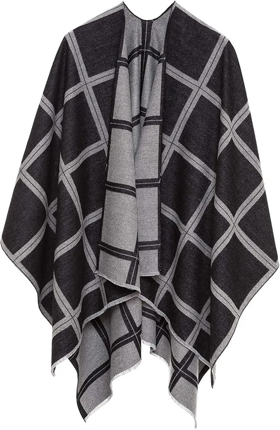 Geometric Brown Luxurious Knit Sweater Poncho Cardigan