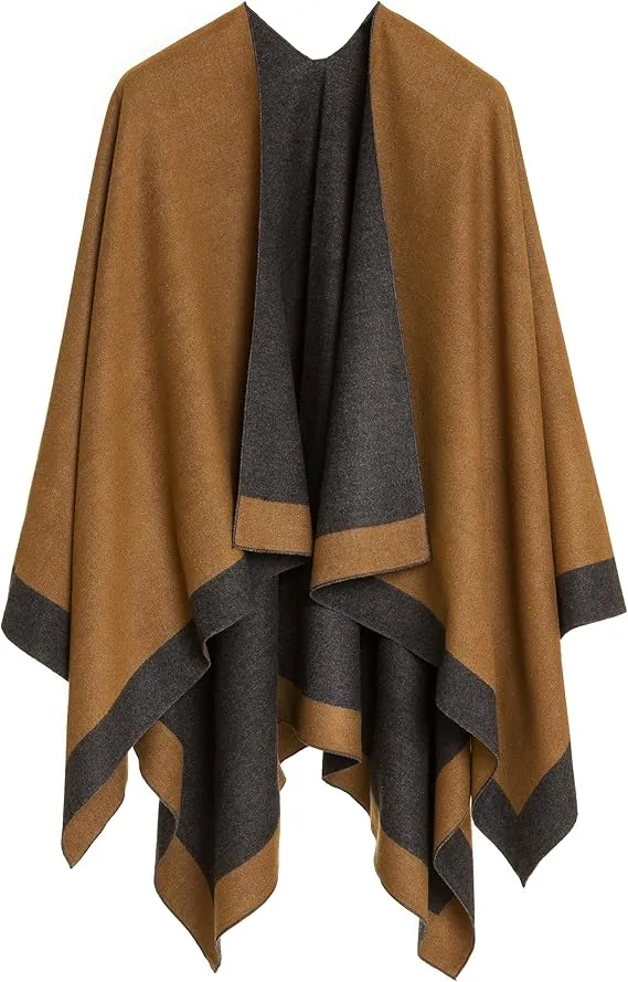 Geometric Brown Luxurious Knit Sweater Poncho Cardigan