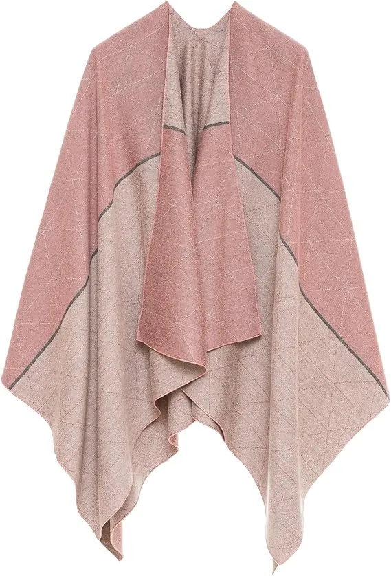 Geometric Brown Luxurious Knit Sweater Poncho Cardigan