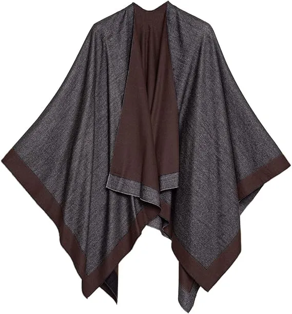 Geometric Brown Luxurious Knit Sweater Poncho Cardigan