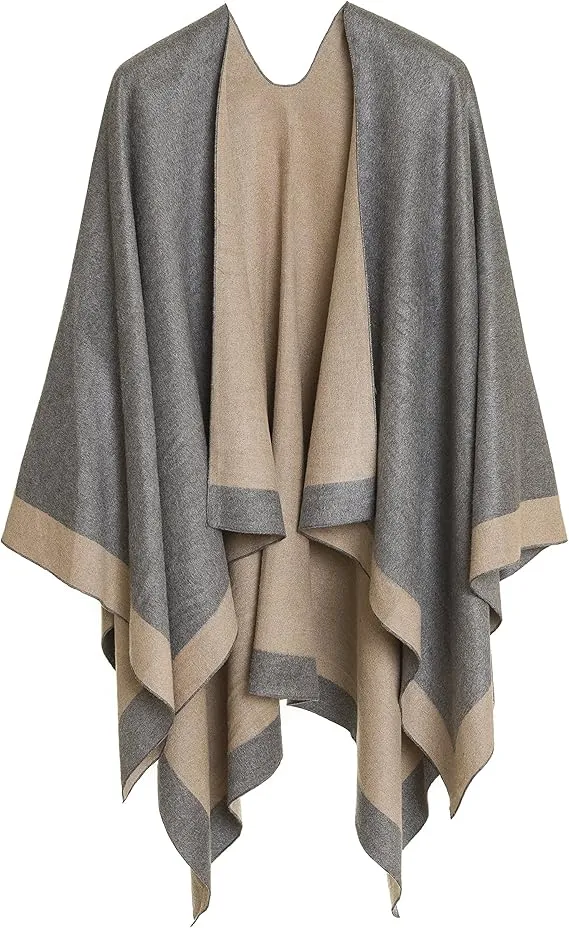 Geometric Brown Luxurious Knit Sweater Poncho Cardigan