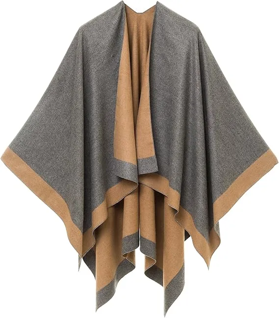 Geometric Brown Luxurious Knit Sweater Poncho Cardigan