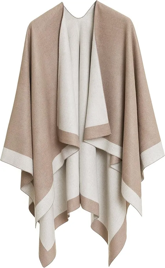 Geometric Brown Luxurious Knit Sweater Poncho Cardigan