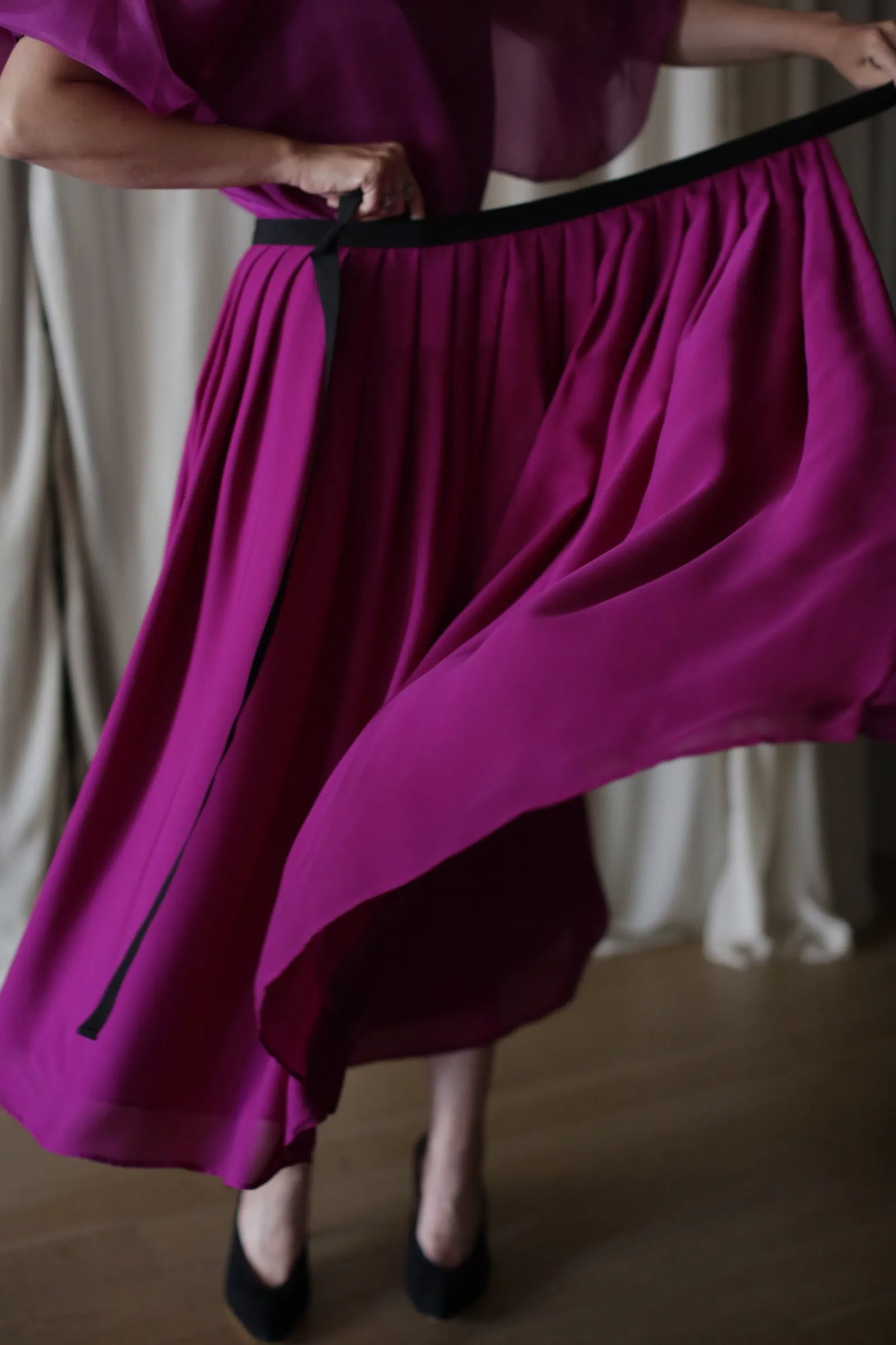 Georgette Pleated Wrap Skirt | Fuchsia