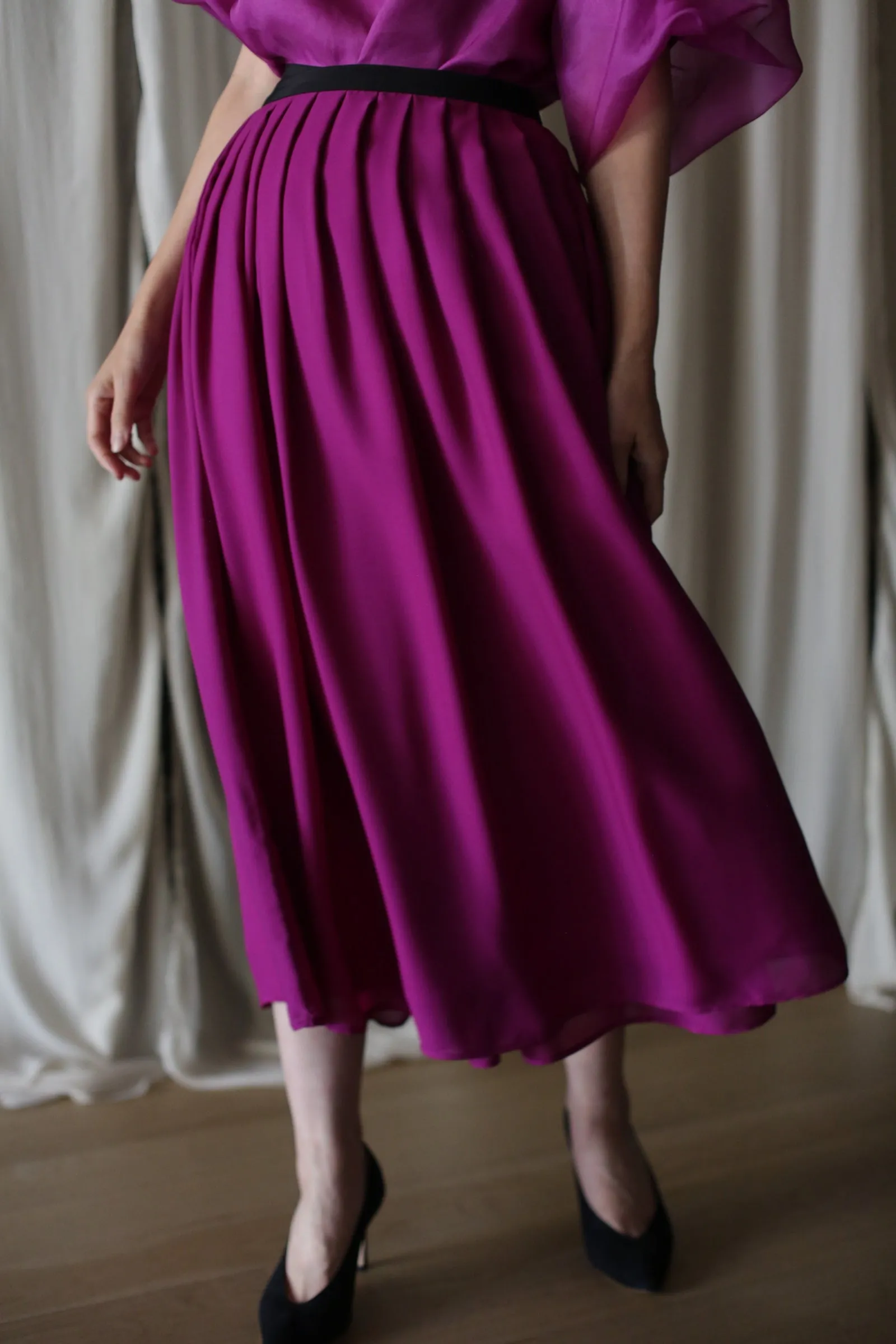 Georgette Pleated Wrap Skirt | Fuchsia