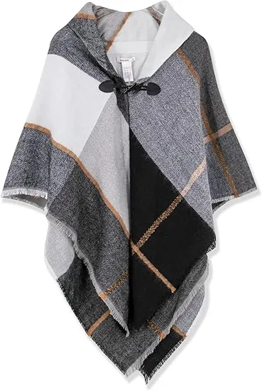 Glacier Grey Winter Chic Plaid Poncho Cardigan