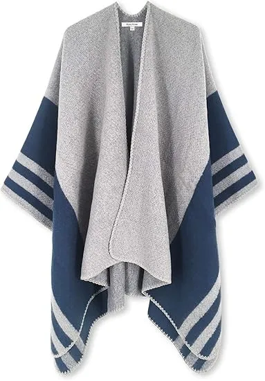 Glacier Grey Winter Chic Plaid Poncho Cardigan