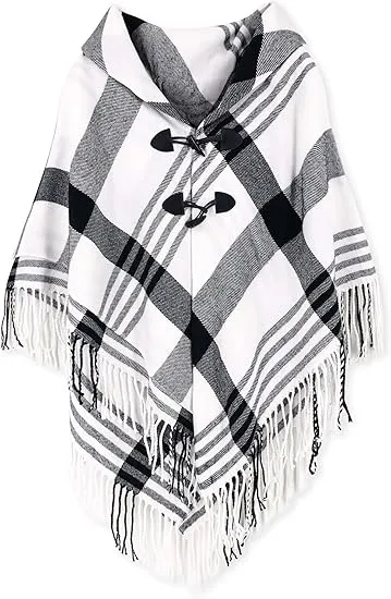 Glacier Grey Winter Chic Plaid Poncho Cardigan