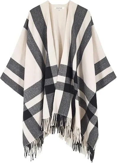 Glacier Grey Winter Chic Plaid Poncho Cardigan