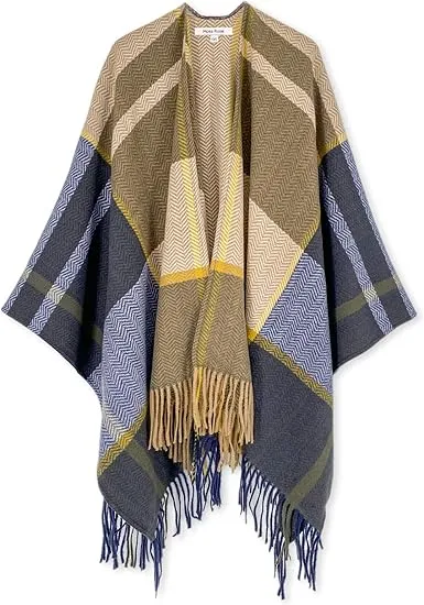 Glacier Grey Winter Chic Plaid Poncho Cardigan