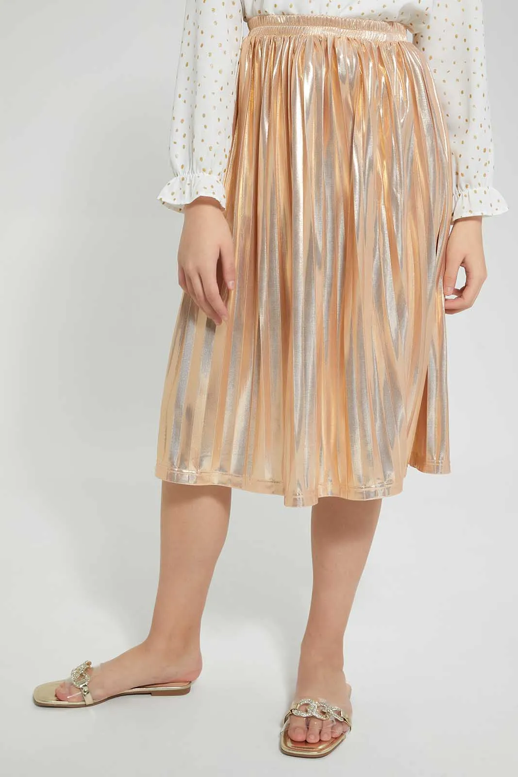 Gold Metallic Pleated Skirt