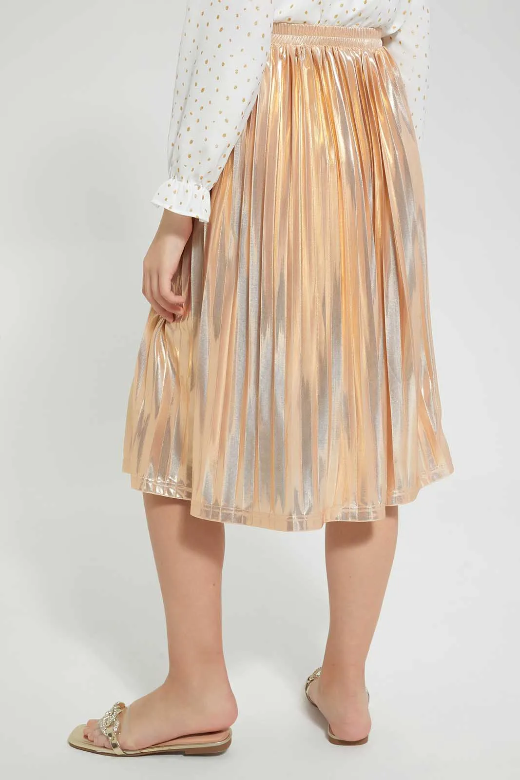 Gold Metallic Pleated Skirt