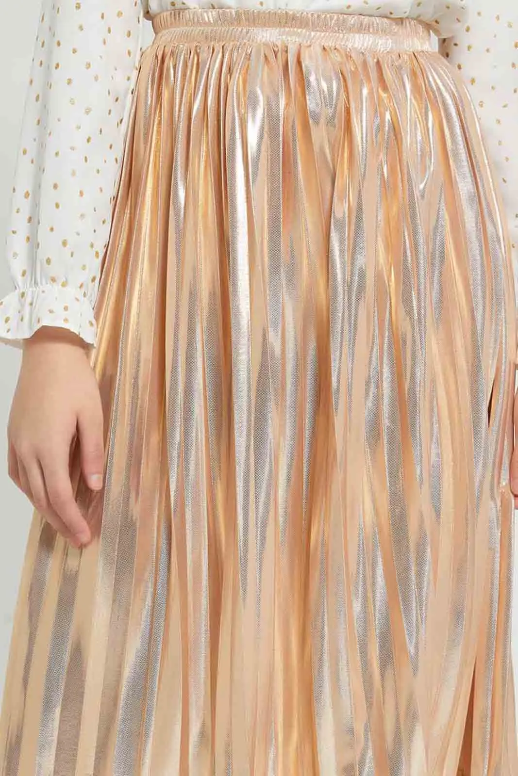 Gold Metallic Pleated Skirt