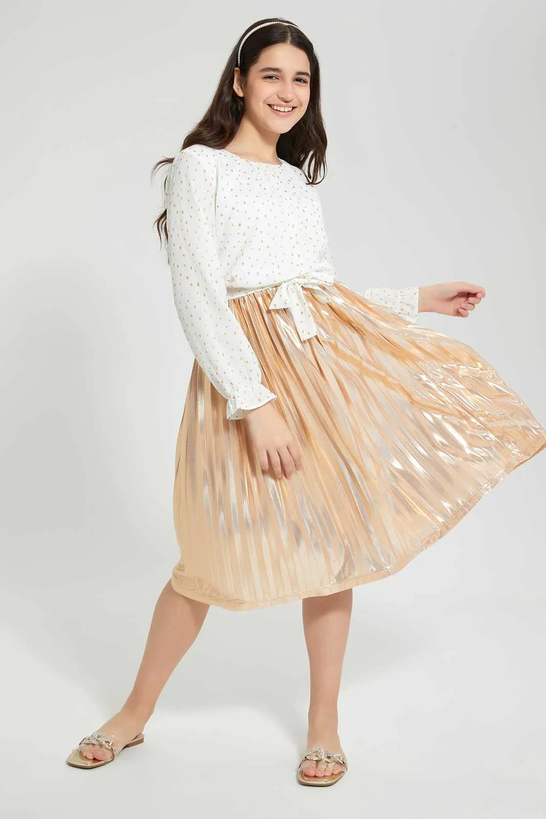 Gold Metallic Pleated Skirt