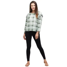 Green Checkered Full Sleeves Top