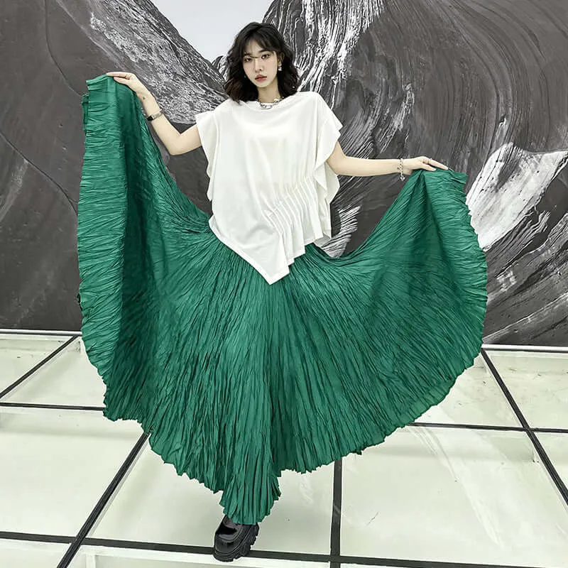 Green Pleated High Waist A-Line Swing Skirt for Summer Fashion