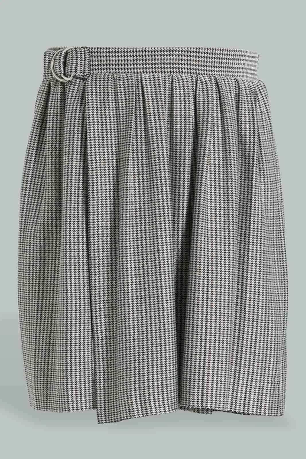 Grey And Black Tweed Pleated Skirt