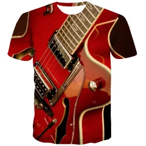 Guitar T-shirt Men Music T-shirts 3d Wooden Shirt Print Metal Tshirts Novelty