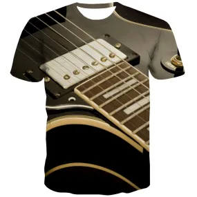 Guitar T shirts Men Music Shirt Print Wooden Tshirt Anime Metal Tshirts Novelty