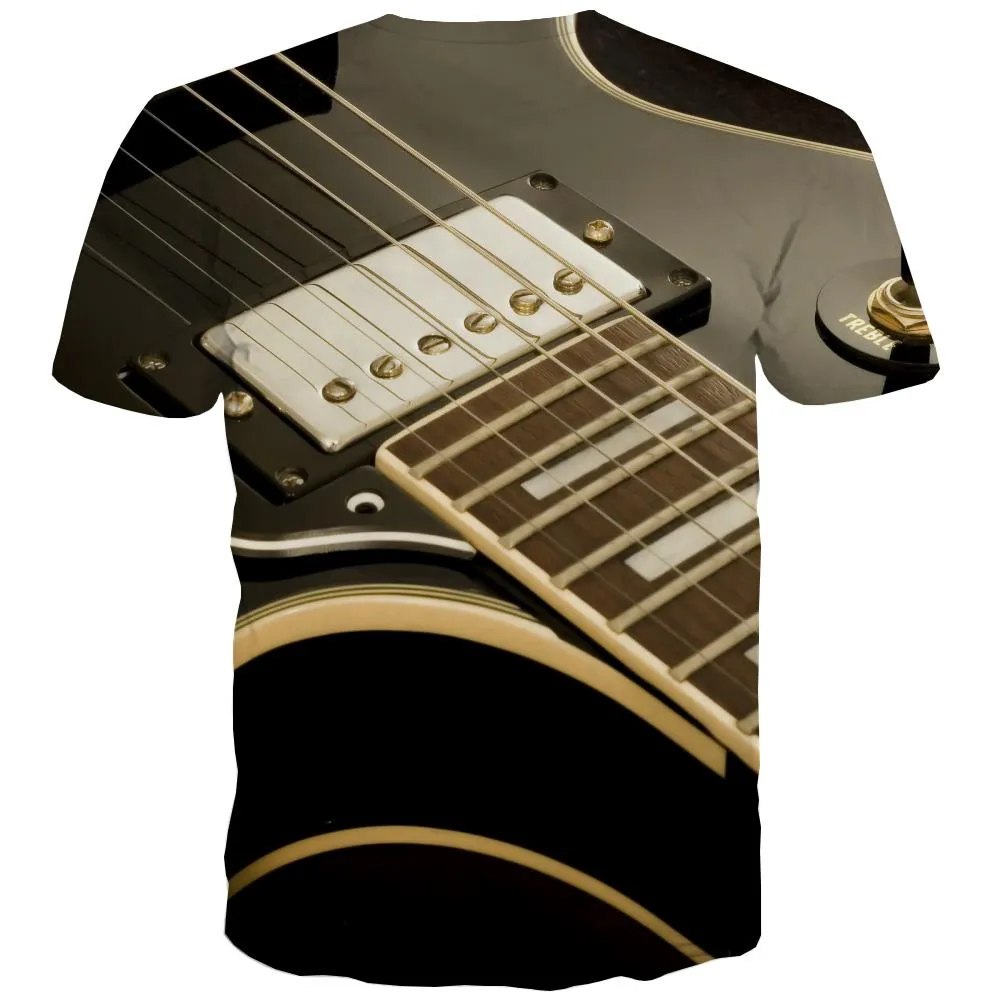 Guitar T shirts Men Music Shirt Print Wooden Tshirt Anime Metal Tshirts Novelty